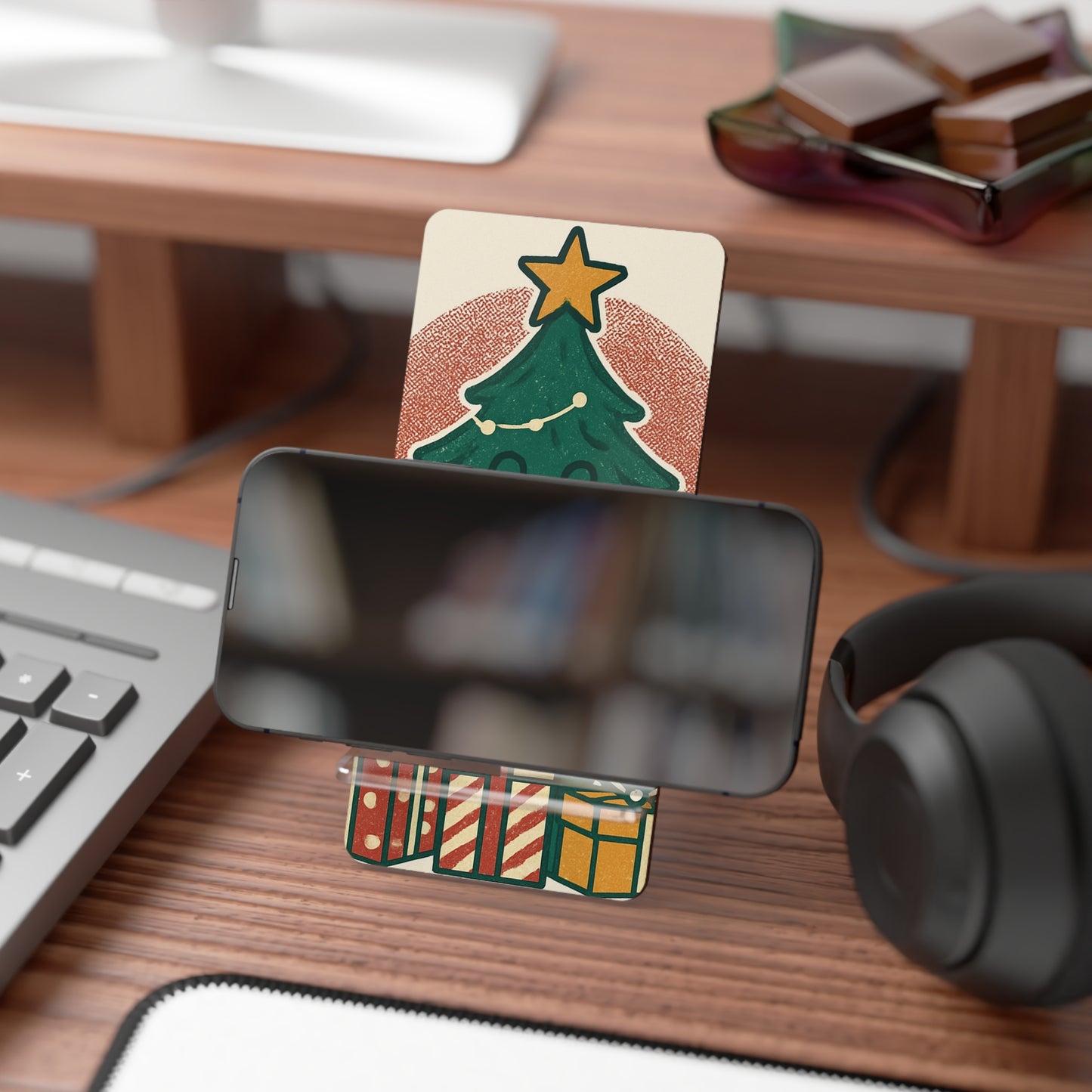 Smiling Christmas Tree Mobile Display Stand for Smartphones | Holiday Phone Holder