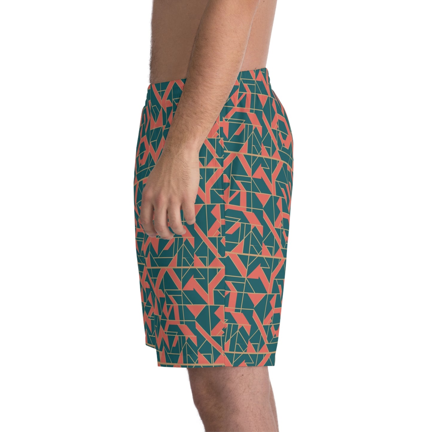 Trendy Men's Elastic Beach Shorts - Geometric Pattern Swimwear