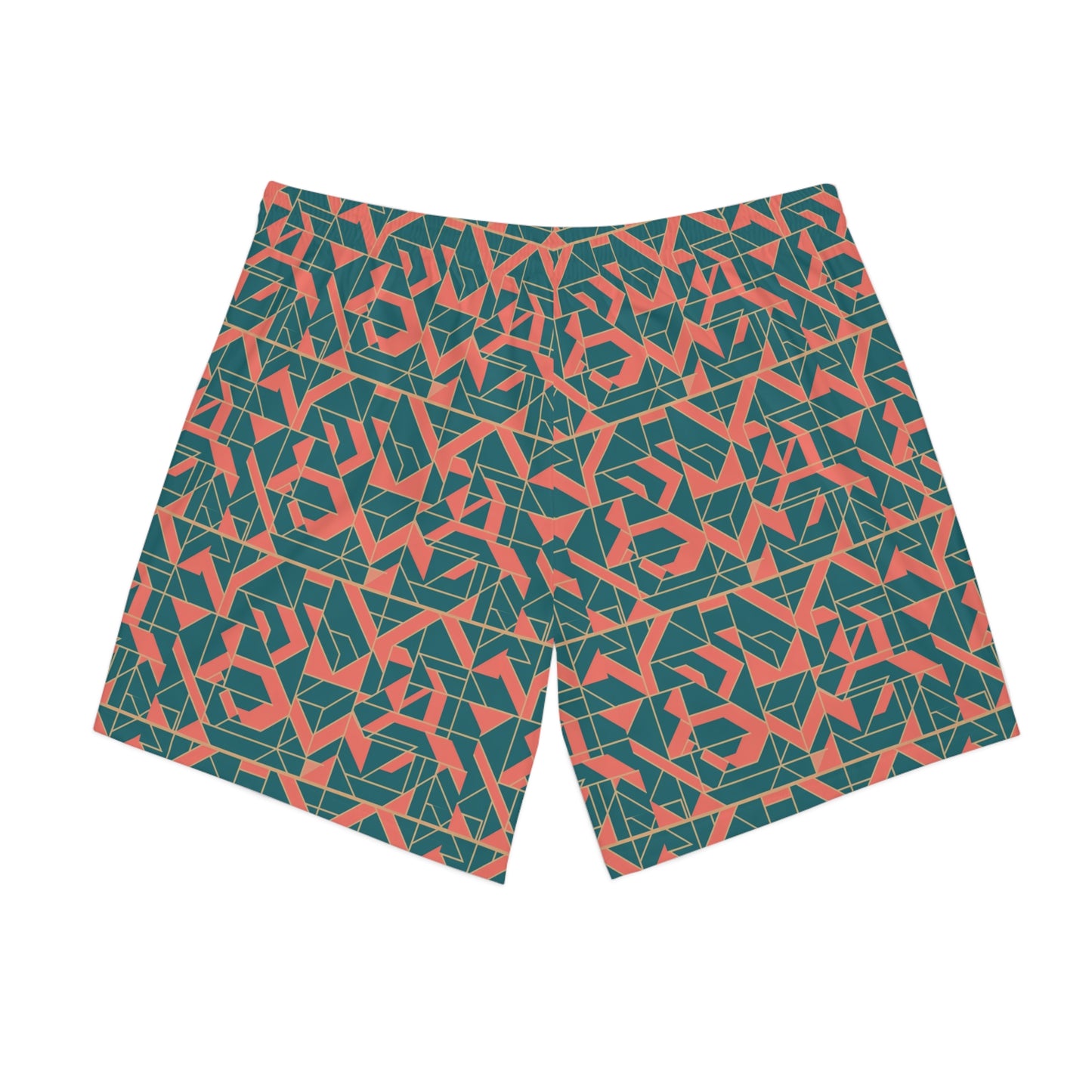 Trendy Men's Elastic Beach Shorts - Geometric Pattern Swimwear