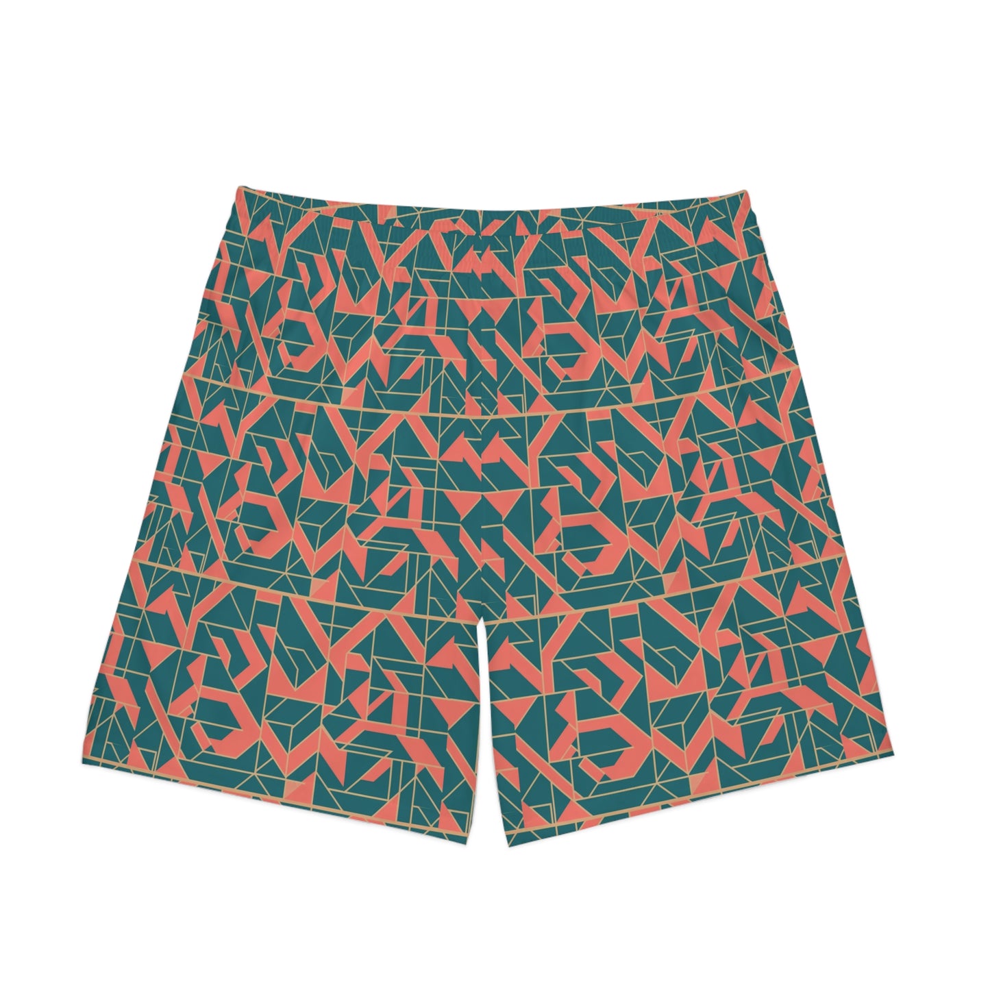 Trendy Men's Elastic Beach Shorts - Geometric Pattern Swimwear