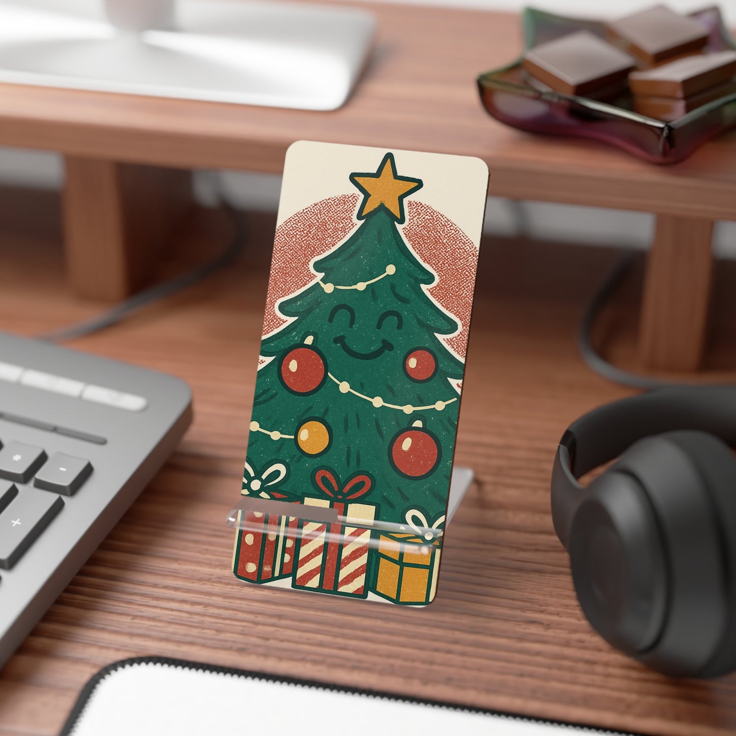 Smiling Christmas Tree Mobile Display Stand for Smartphones | Holiday Phone Holder